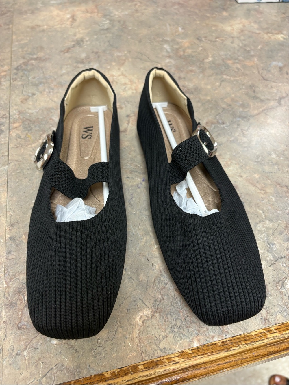 Black Knit Mary Jane Flats with Buckle - Includes 2 pairs